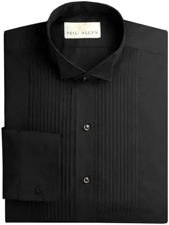 neil allyn mens black wing collar 14 pleats tuxedo shirt m 32 33