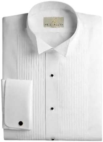 neil allyn white cotton wingtip 14 pleat tuxedo shirt with french cuffs classic fit as1 neck sleeve 16 point 5 33